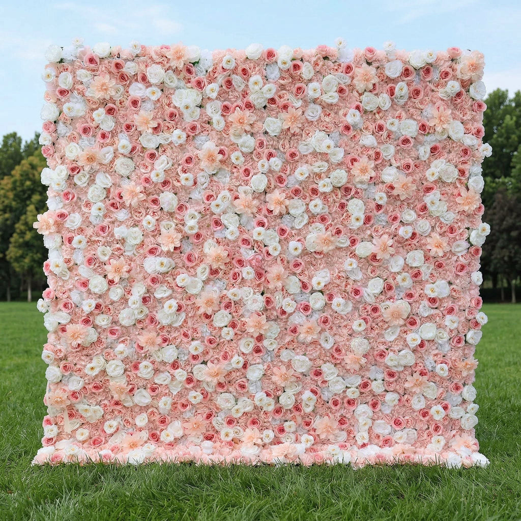Blush Pink & Soft White Floral Extravaganza Wall: A Dreamy. Romantic Masterpiece for Enchanting Celebrations | VF-553