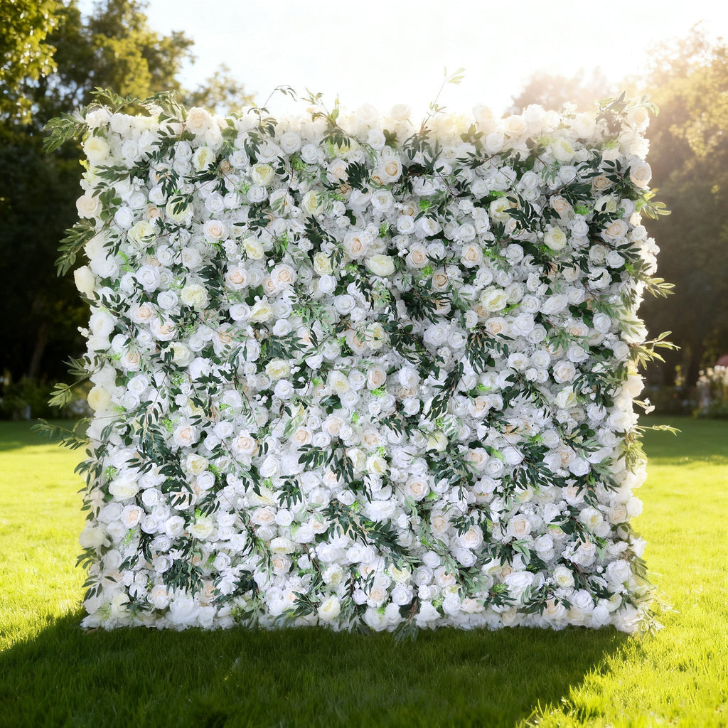 Cream & Greenery Floral Extravaganza Wall: A Timeless. Elegant Masterpiece for Sophisticated Celebrations | VF-545