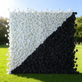 Dramatic Diagonal Split Black and White Artificial Floral Roll - Up Fabric Backdrop: A Must - Have for Prom. Graduation Party. and Event Photography | VF-554