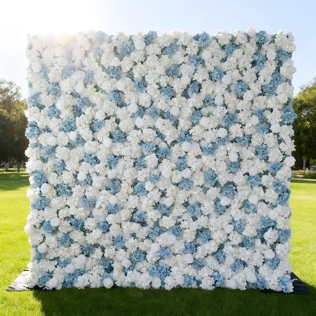 Blue & White Floral Extravaganza Wall: A Serene. Elegant Masterpiece for Timeless Celebrations | VF-555