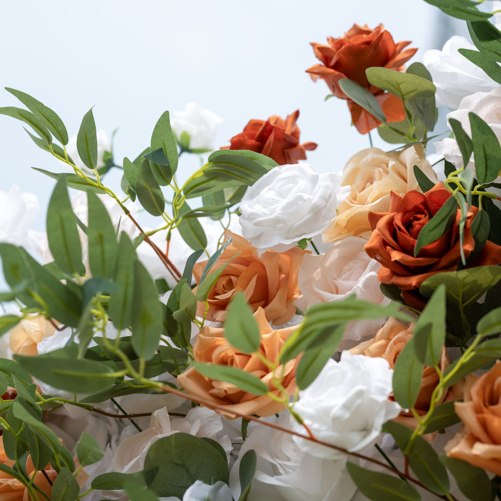 Terracotta & Blush Rose Flower Wall Backdrop: Warm Rustic Bloom Display | VF-831