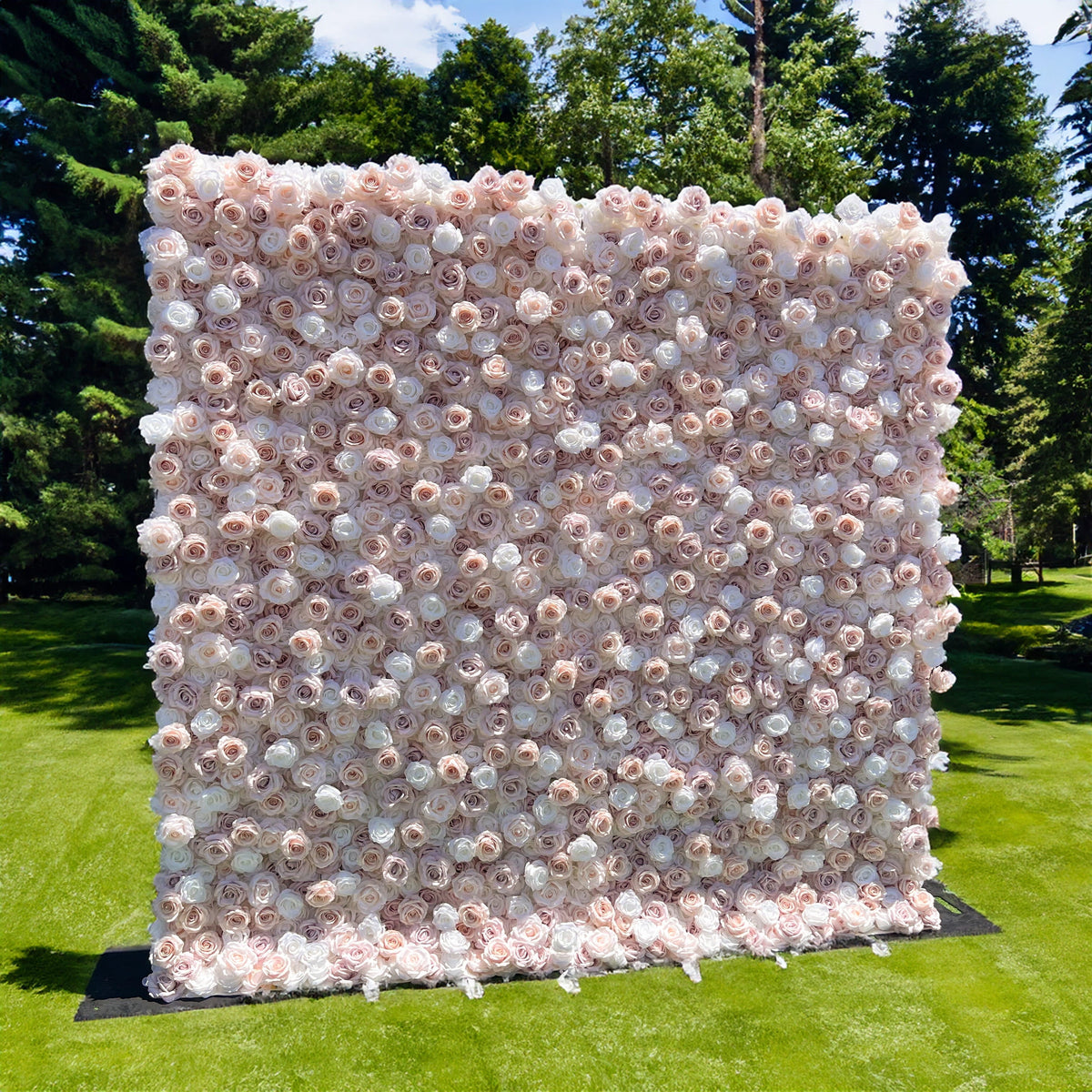 Elegant White & Light Pink Flower Wall Backdrop - Roll-Up Fabric Wall - Bridal Party Decor - Wedding Venues Celebration Floral Wall | VF-600