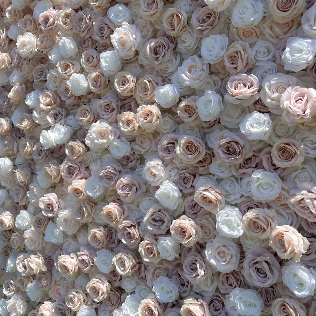 Elegant White & Light Pink Flower Wall Backdrop - Roll-Up Fabric Wall - Bridal Party Decor - Wedding Venues Celebration Floral Wall | VF-600
