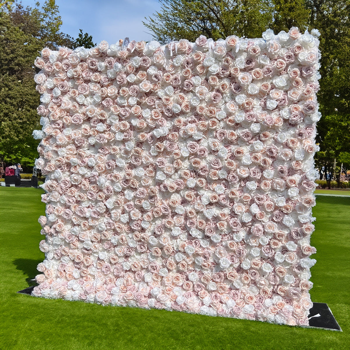 Elegant White & Light Pink Flower Wall Backdrop - Roll-Up Fabric Wall - Bridal Party Decor - Wedding Venues Celebration Floral Wall | VF-600