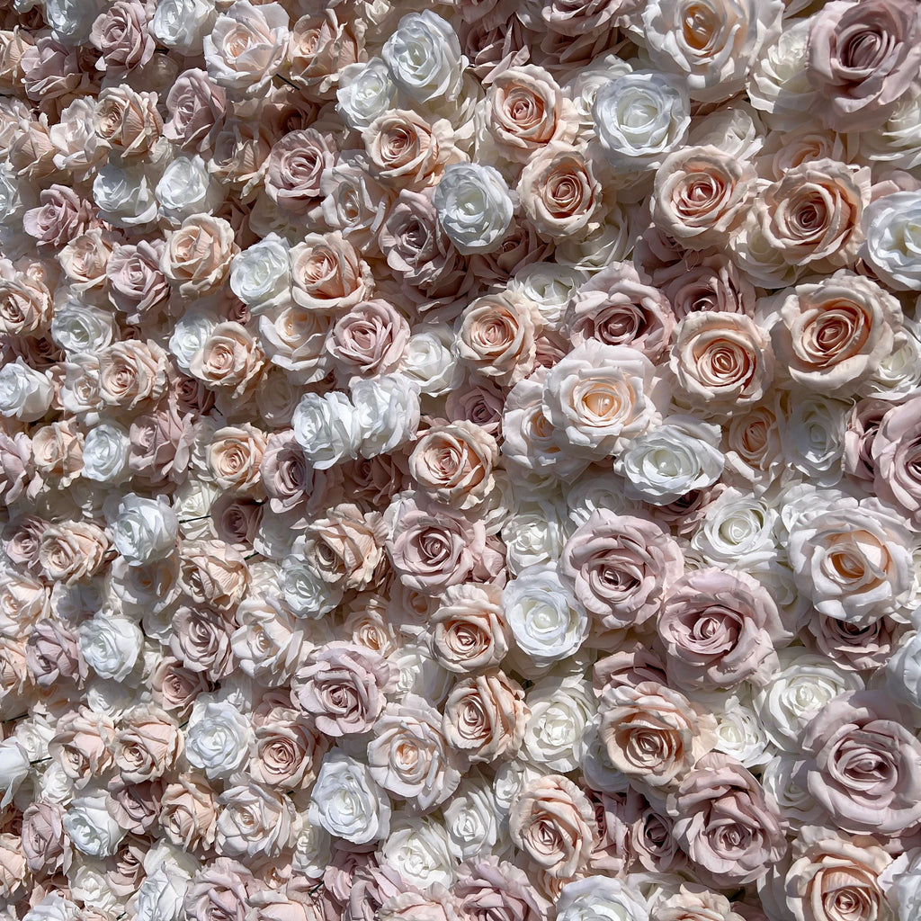 Elegant White & Light Pink Flower Wall Backdrop - Roll-Up Fabric Wall - Bridal Party Decor - Wedding Venues Celebration Floral Wall | VF-600