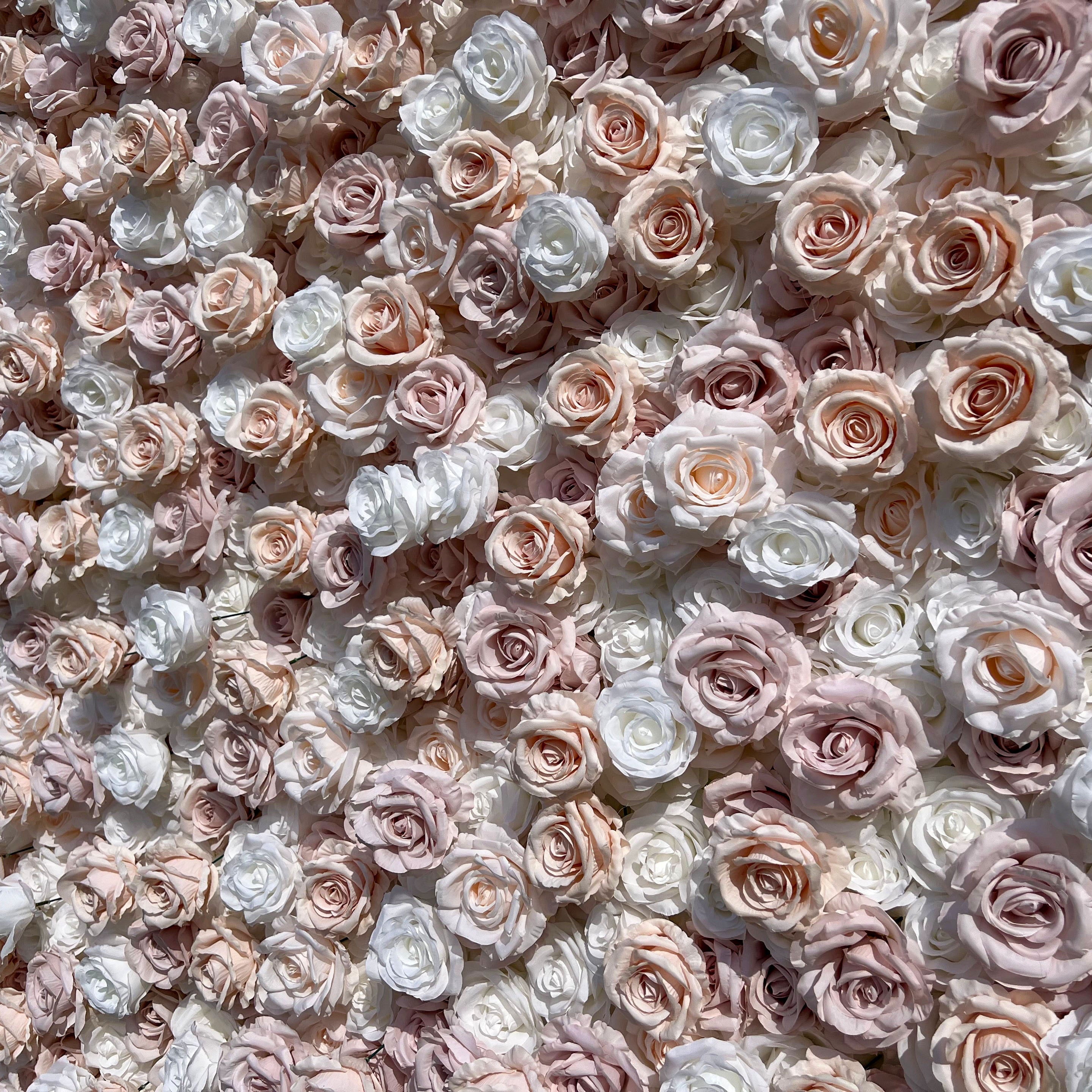 Elegant White & Light Pink Flower Wall Backdrop - Roll-Up Fabric Wall - Bridal Party Decor - Wedding Venues Celebration Floral Wall | VF-600