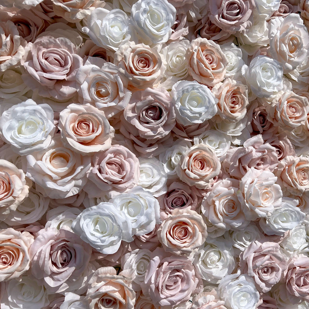 Elegant White & Light Pink Flower Wall Backdrop - Roll-Up Fabric Wall - Bridal Party Decor - Wedding Venues Celebration Floral Wall | VF-600