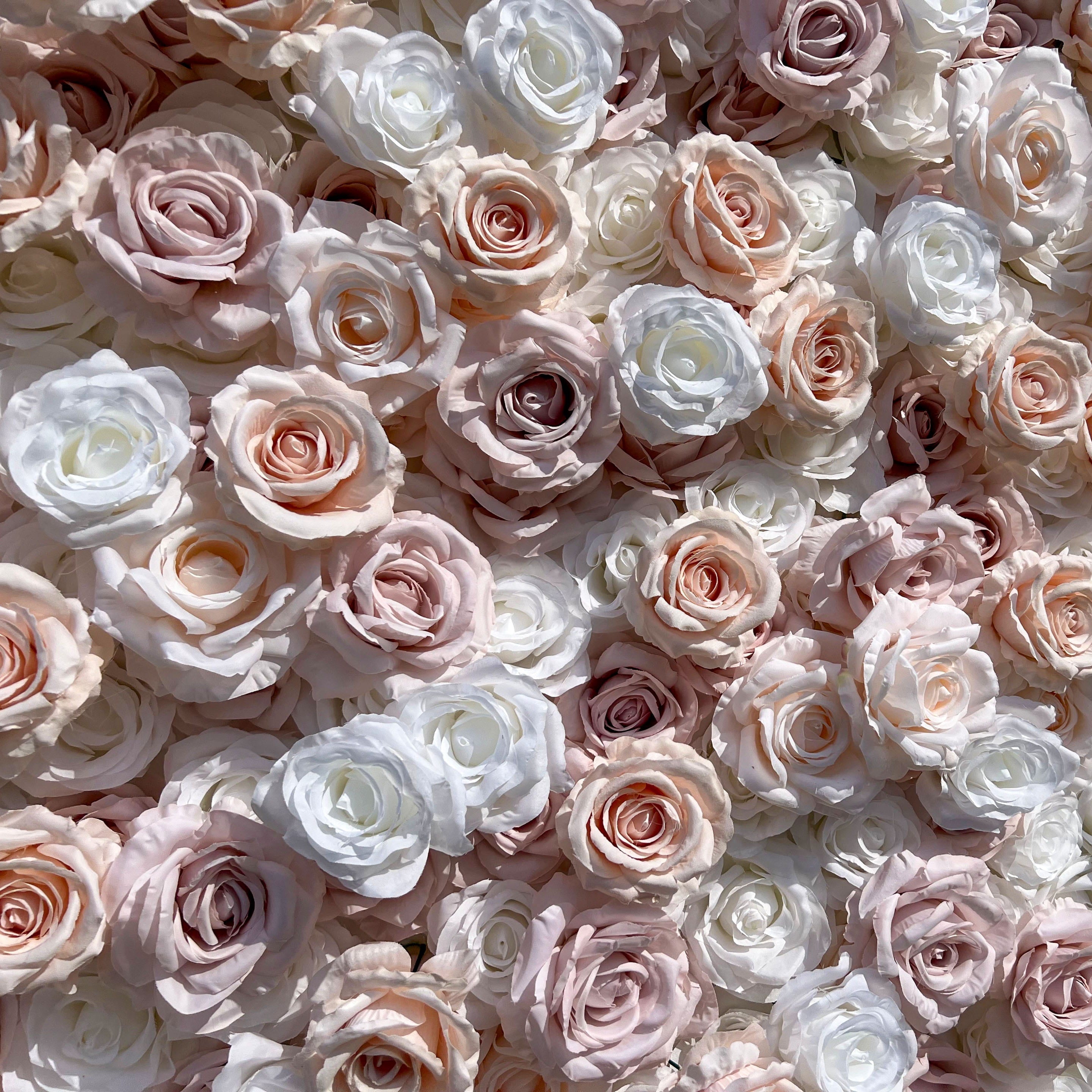 Elegant White & Light Pink Flower Wall Backdrop - Roll-Up Fabric Wall - Bridal Party Decor - Wedding Venues Celebration Floral Wall | VF-600
