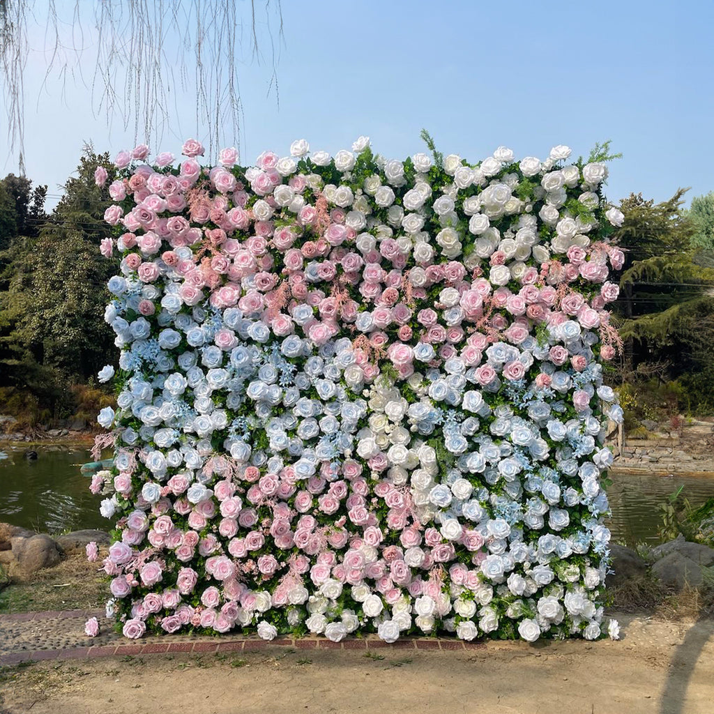 Hope：5D Fabric Artificial rolling up curtain flower wall Rose Morning