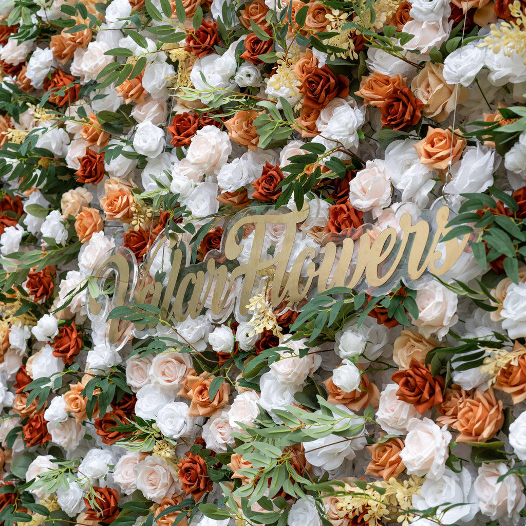 Terracotta & Blush Rose Flower Wall Backdrop: Warm Rustic Bloom Display | VF-831