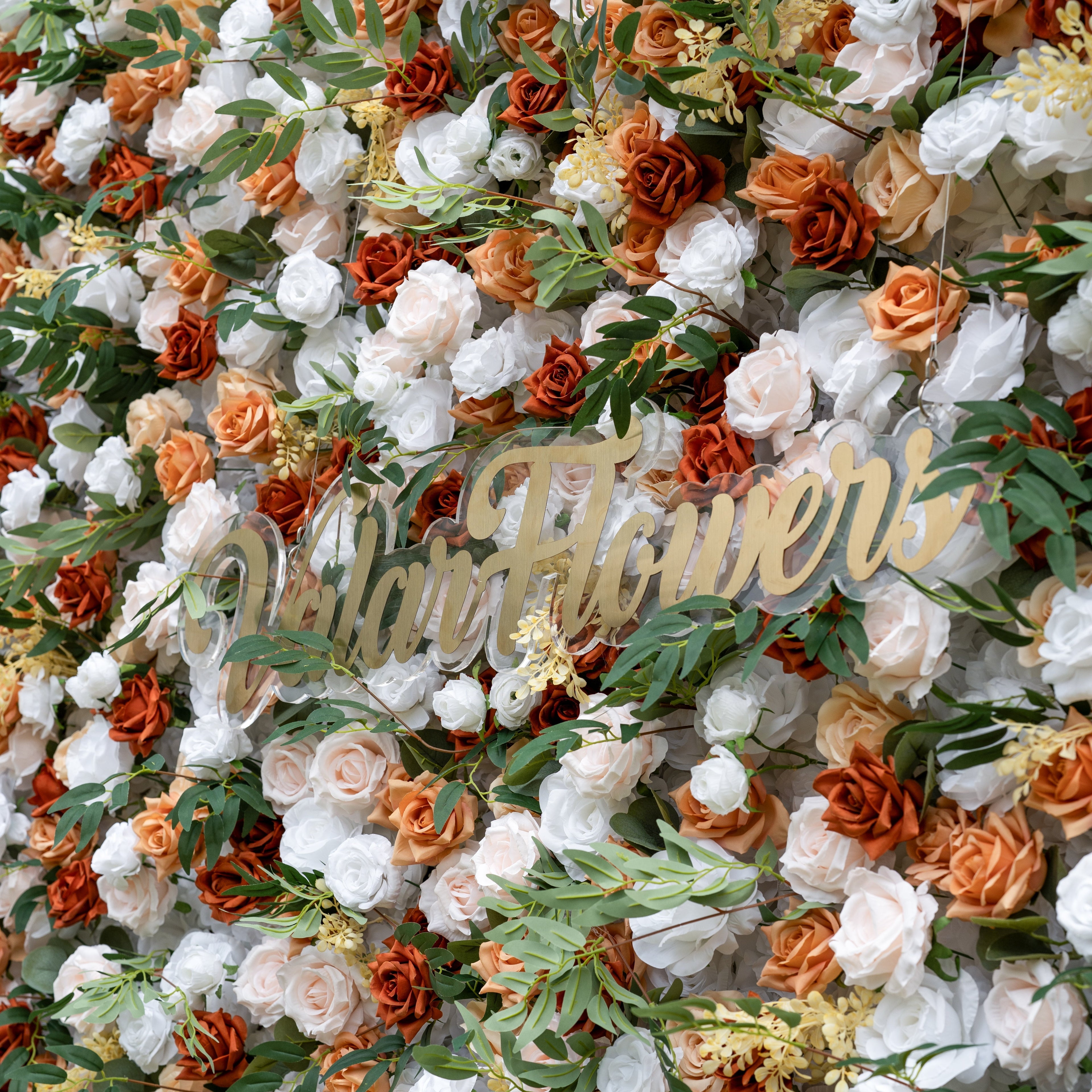 Terracotta & Blush Rose Flower Wall Backdrop: Warm Rustic Bloom Display | VF-831