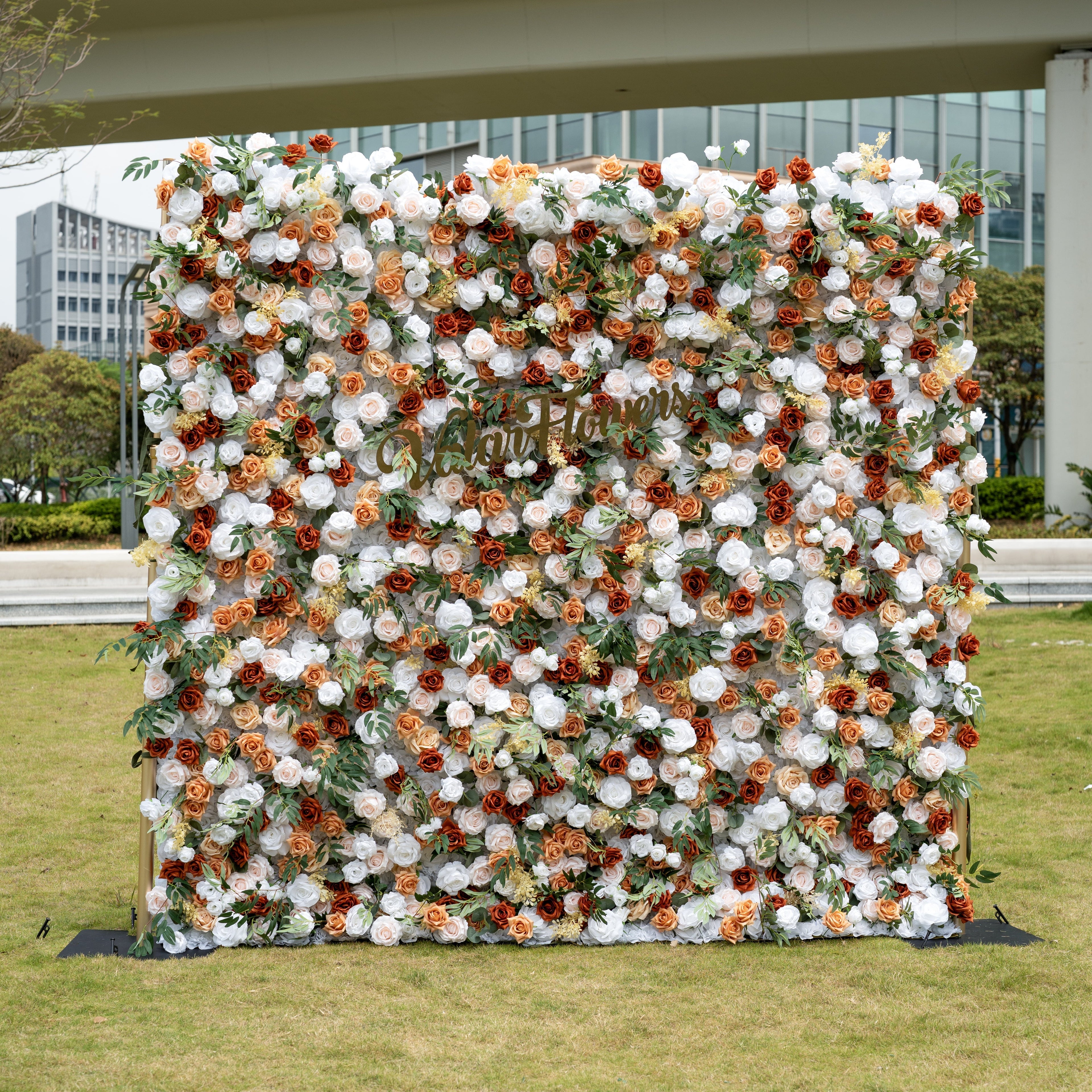 Terracotta & Blush Rose Flower Wall Backdrop: Warm Rustic Bloom Display | VF-831