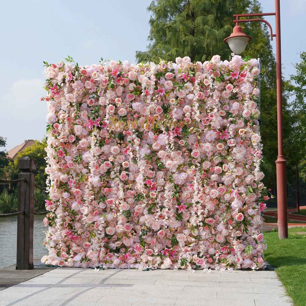 Alice：5D Fabric Artificial rolling up curtain flower wall Free Shipping
