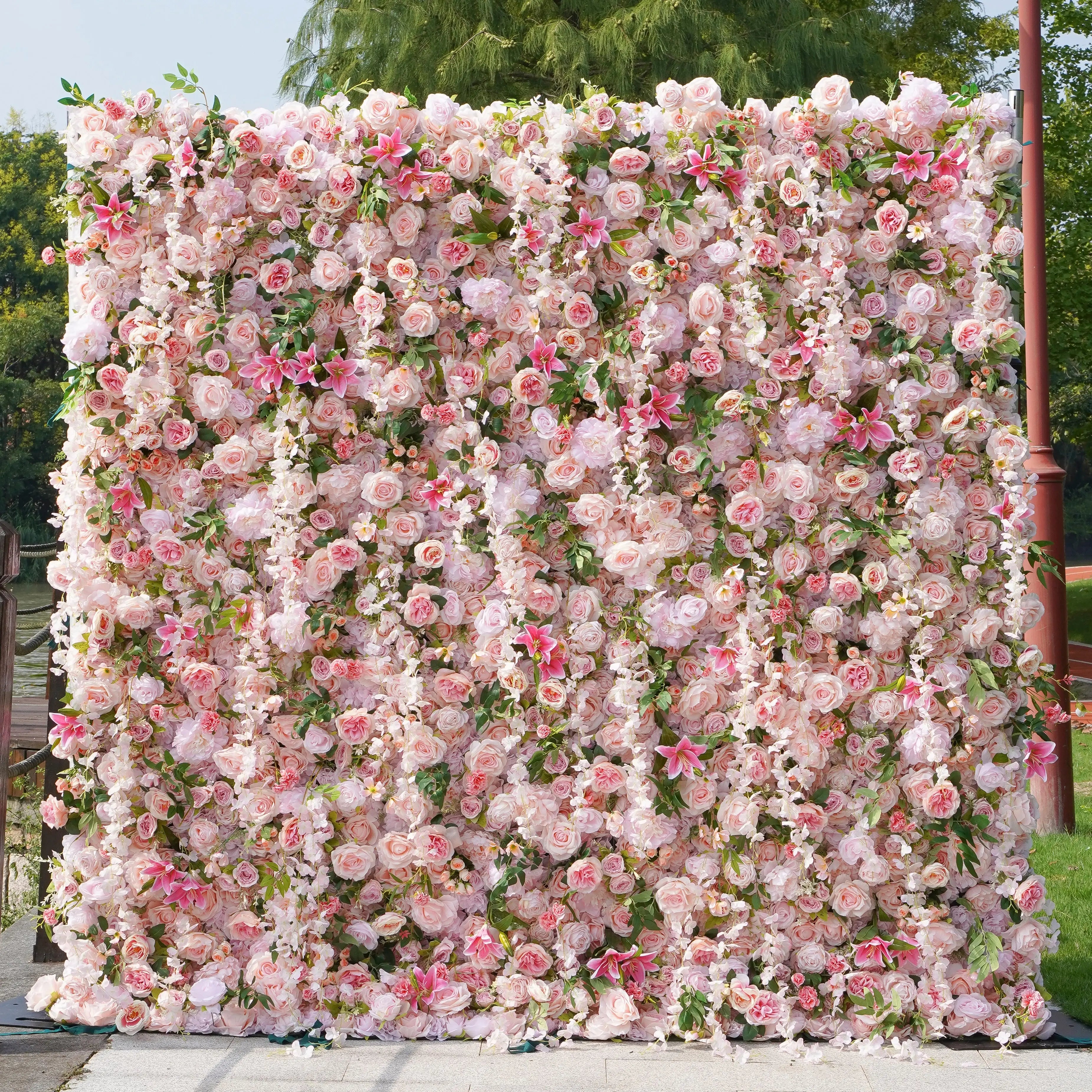 Alice：5D Fabric Artificial rolling up curtain flower wall Free Shipping