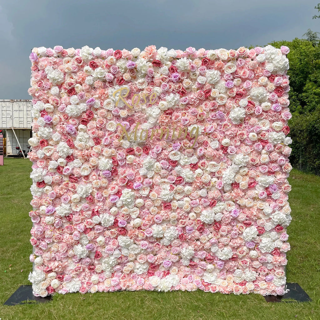 Allan：5D Fabric Artificial rolling up curtain flower wall Free Shipping