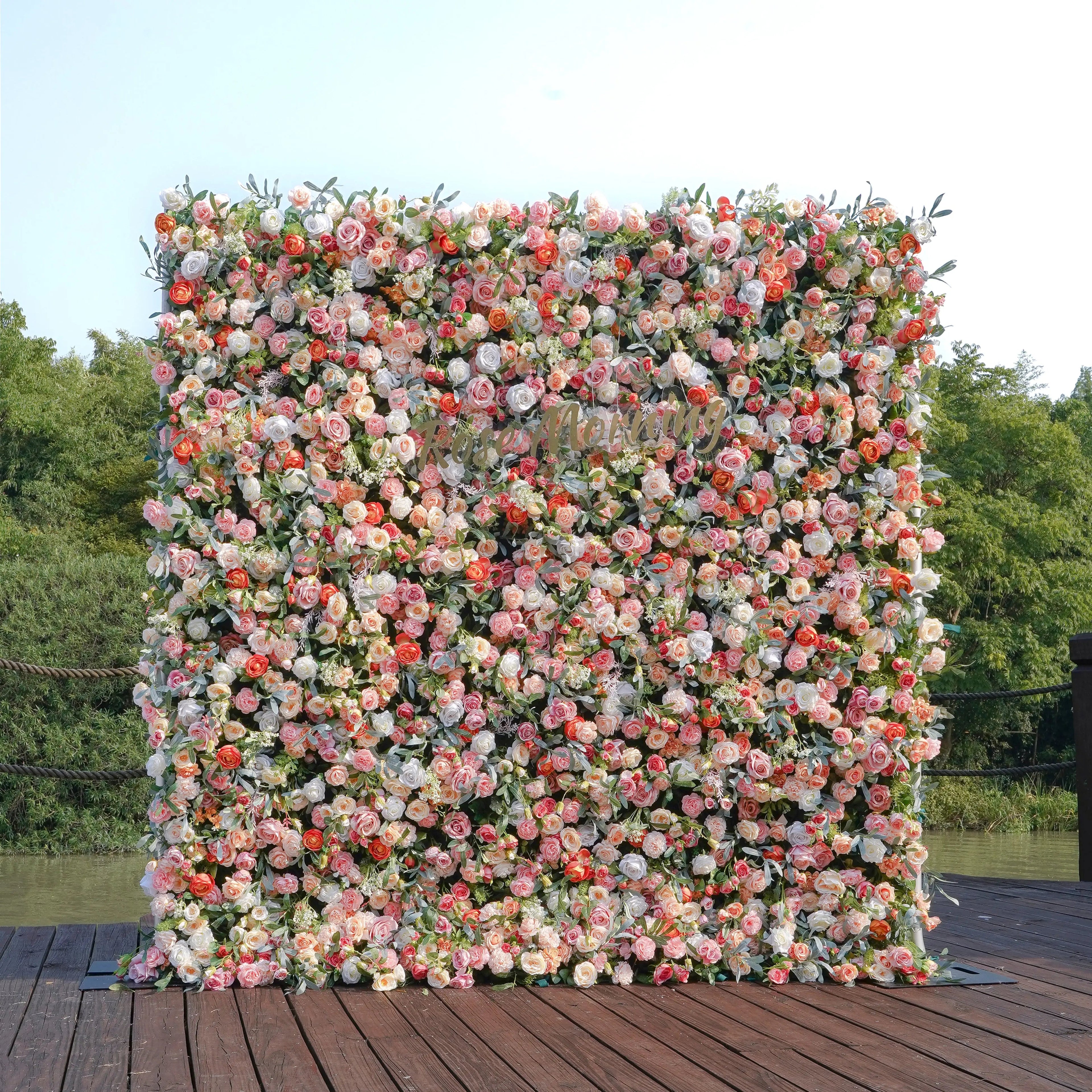 Amanda：5D Fabric Artificial rolling up curtain flower wall Free Shipping