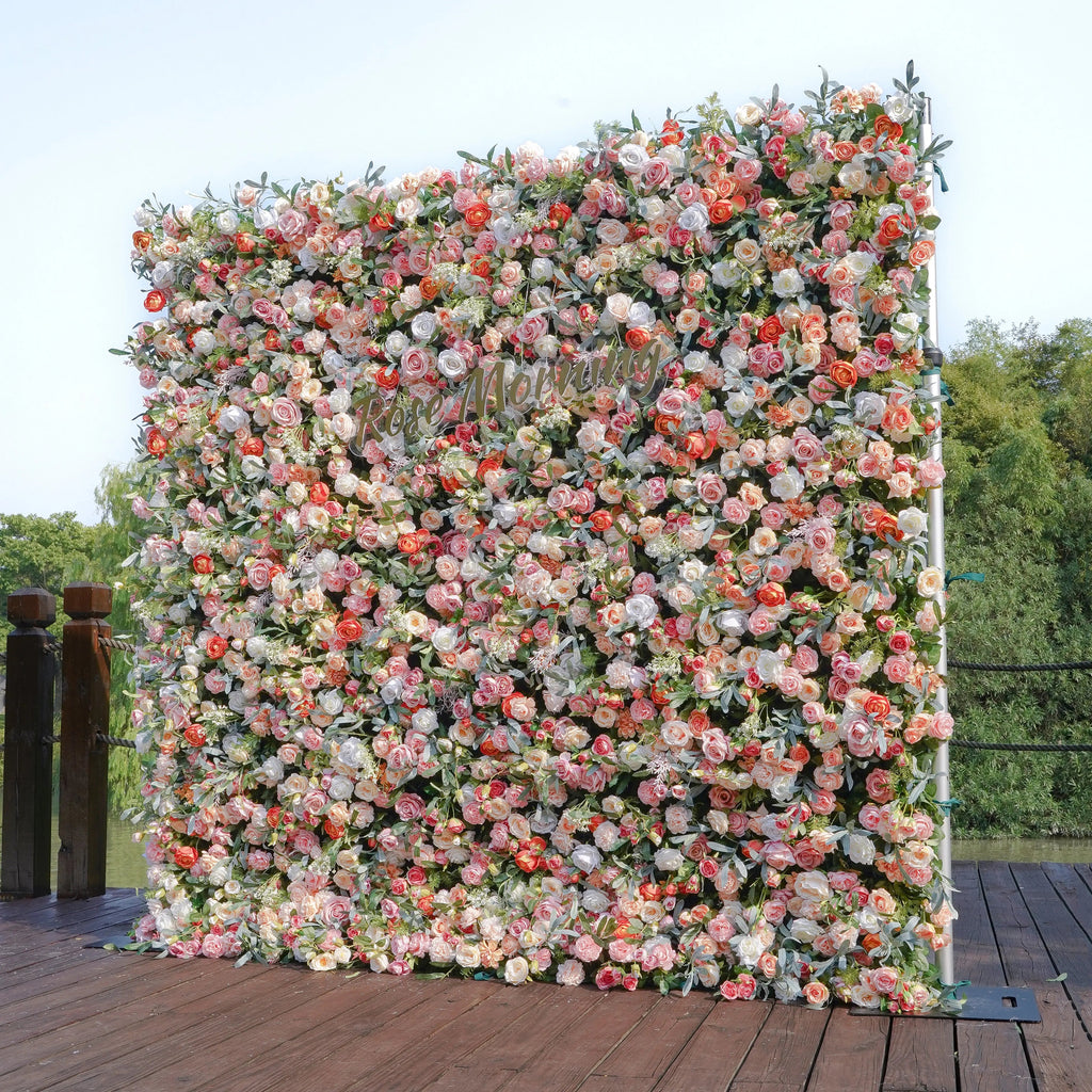Amanda：5D Fabric Artificial rolling up curtain flower wall Free Shipping