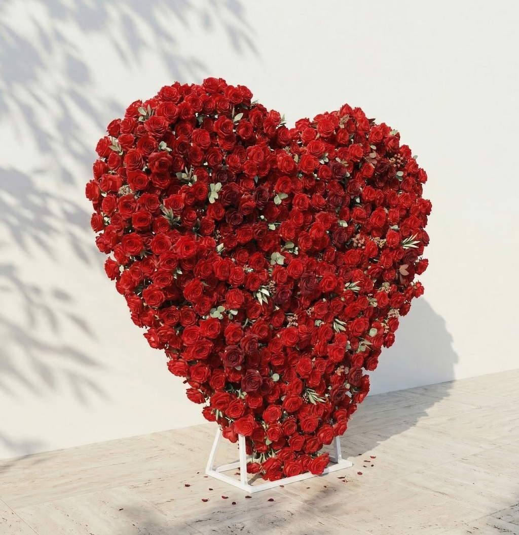 Auralis: 3D Romantic Crimson Heart-Shaped Artificial Floral Backdrop for Wedding & Valentine's Day Decor Free Shipping