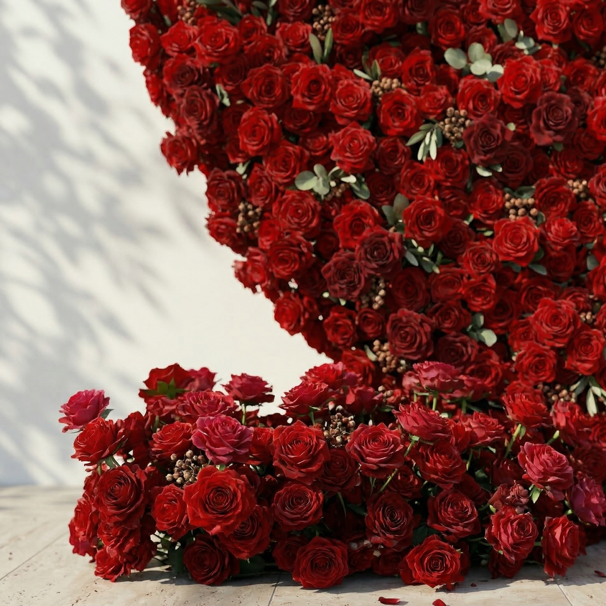 Auralis: 3D Romantic Crimson Heart-Shaped Artificial Floral Backdrop for Wedding & Valentine's Day Decor Free Shipping