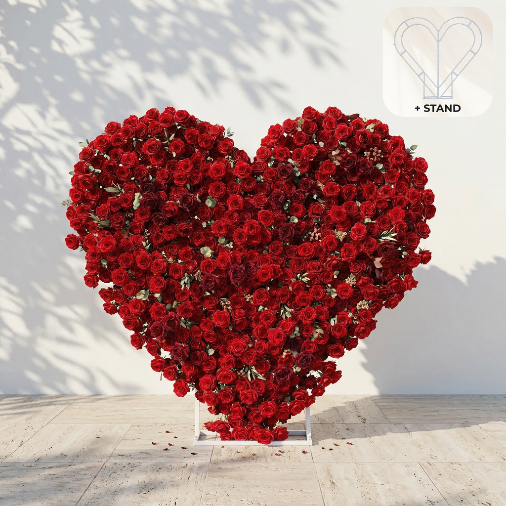 Auralis: 3D Romantic Crimson Heart-Shaped Artificial Floral Backdrop for Wedding & Valentine's Day Decor Free Shipping