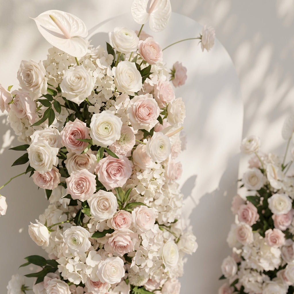 Fenna: Pink White Rose Calla Lily Wedding Background Arch KT Backdrop Decorative Flower Row Excludes Frame