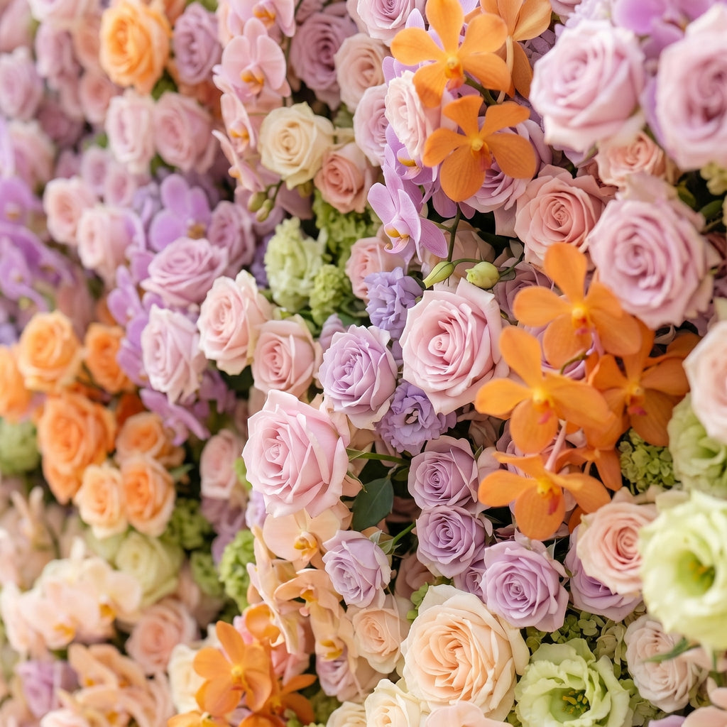 Camilvella: Premium 5D Pastel Rainbow Silk Flower Wall with Cascading Orchids & Hydrangeas for Modern Dreamy Parties Free Shipping