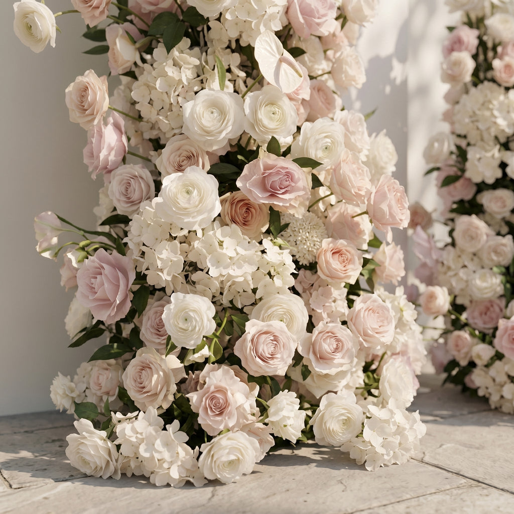 Fenna: Pink White Rose Calla Lily Wedding Background Arch KT Backdrop Decorative Flower Row Excludes Frame