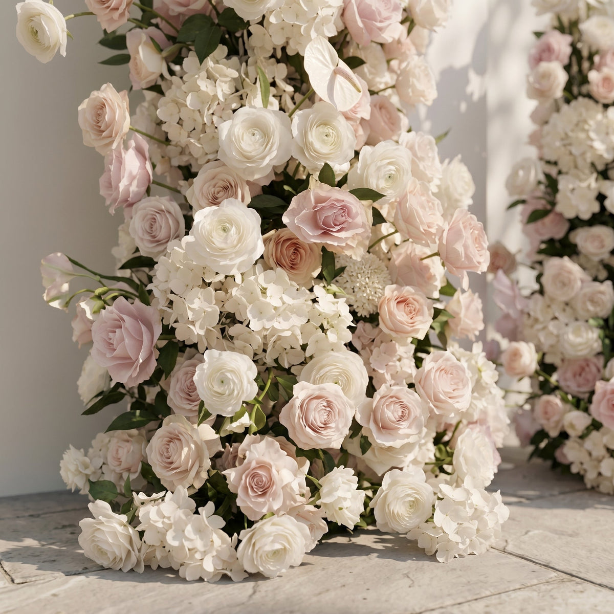 Fenna: Pink White Rose Calla Lily Wedding Background Arch KT Backdrop Decorative Flower Row Excludes Frame