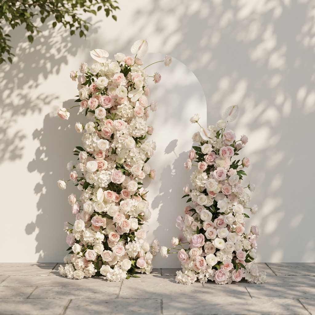Fenna: Pink White Rose Calla Lily Wedding Background Arch KT Backdrop Decorative Flower Row Excludes Frame