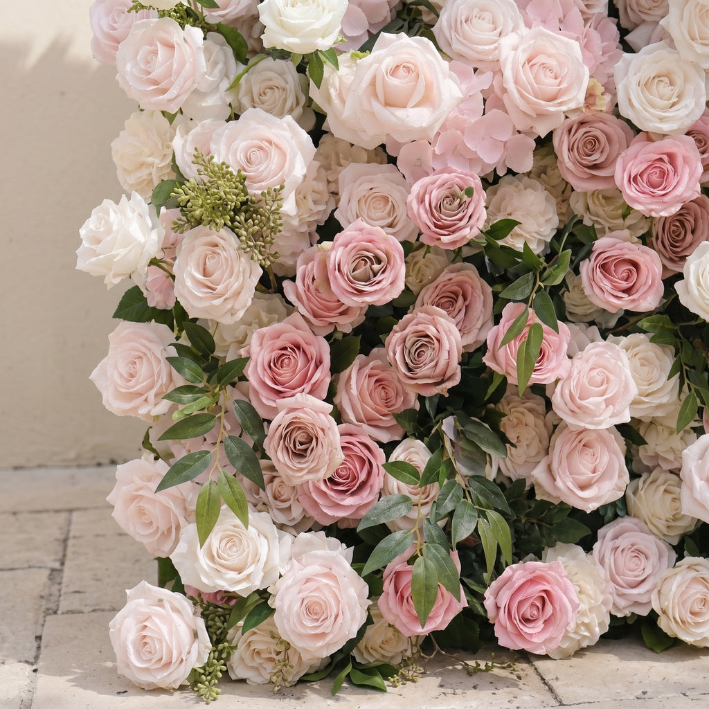 Aurorae: Luxury 4D Pink & White Rose & Orchid Silk Floral Wall with Lush Greenery Backdrop for Garden Weddings Free Shipping