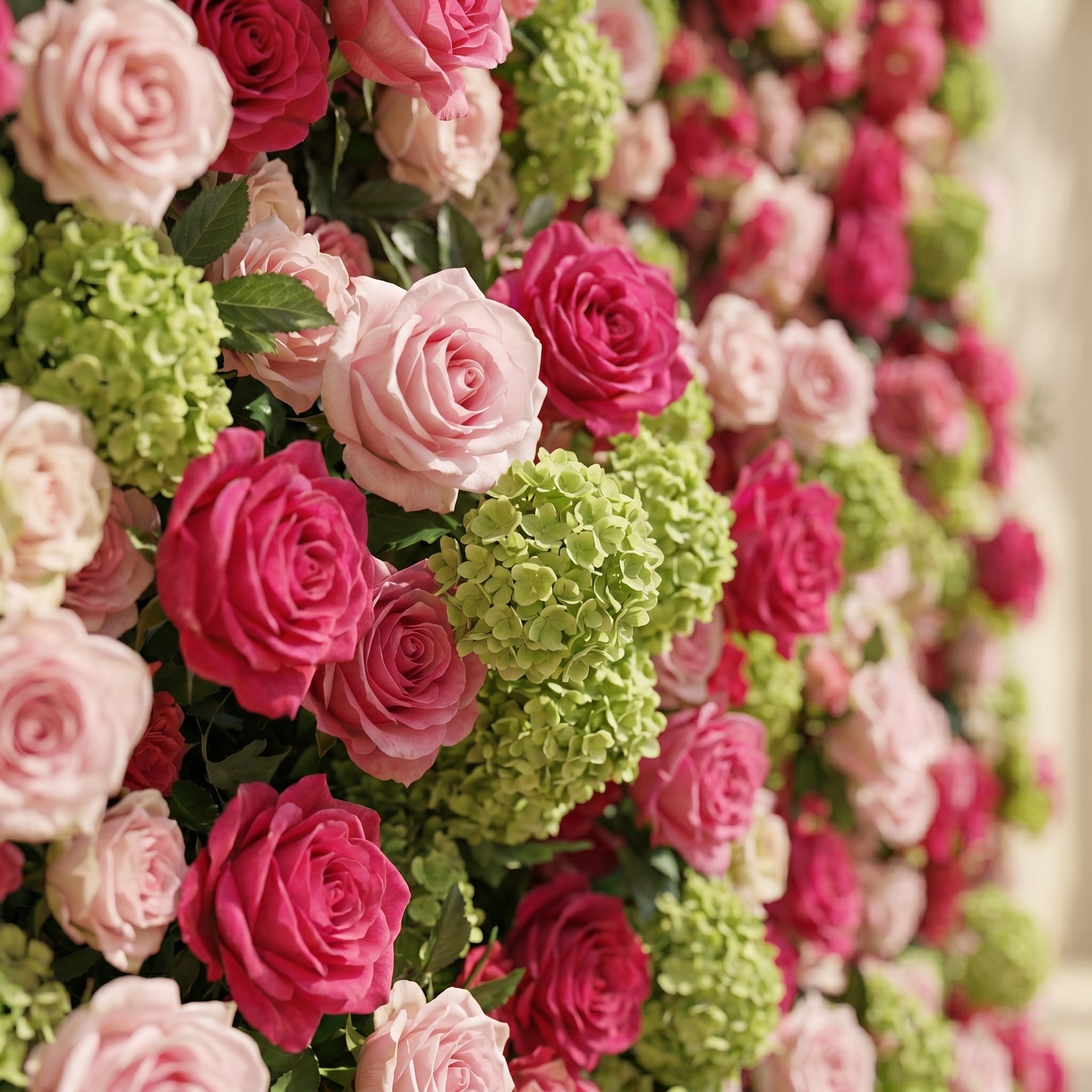 Auryne: Luxury 5D Hot Pink & Green Silk Floral Wall Roll-Up Fabric Backdrop for Vibrant Summer Parties & Events Free Shipping