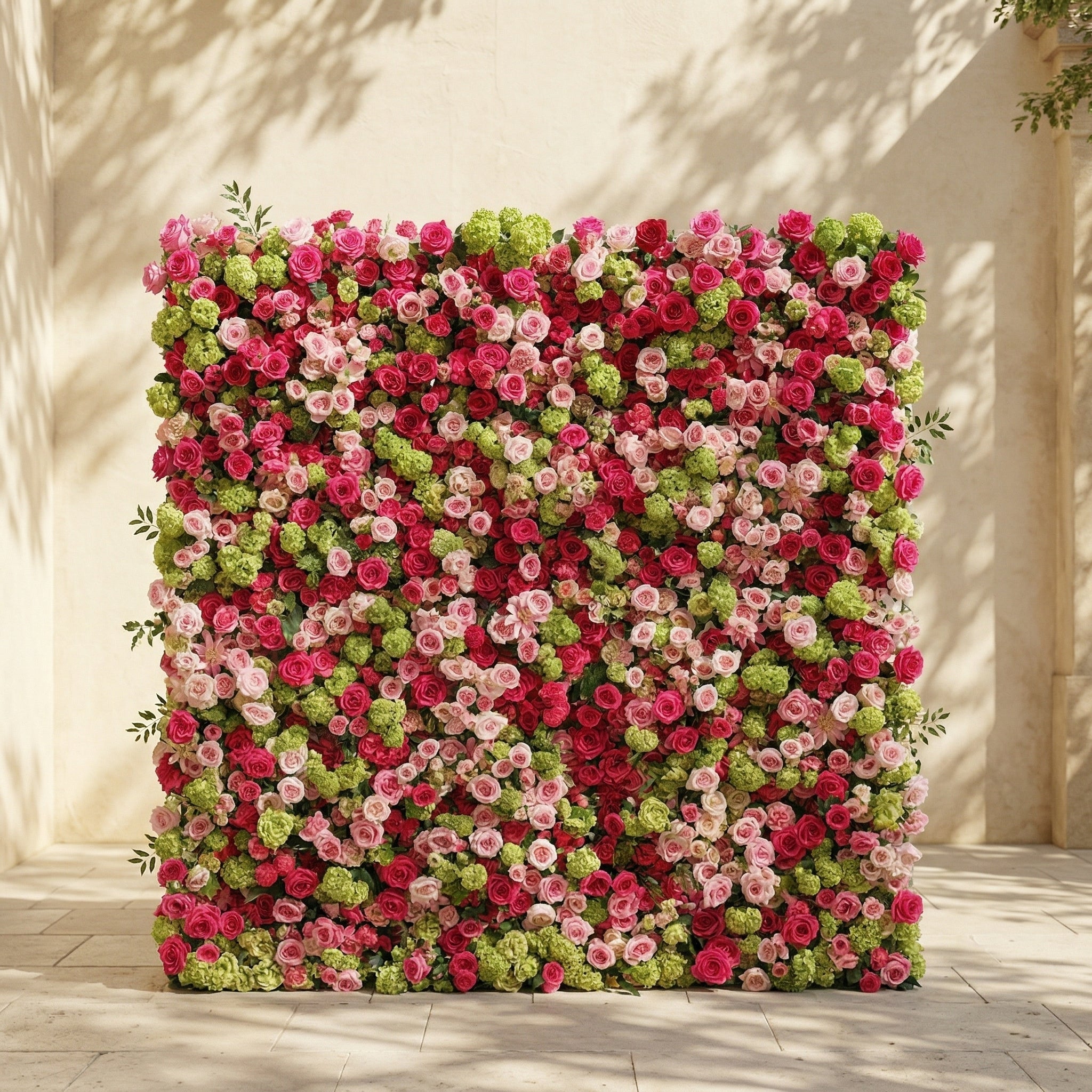 Auryne: Luxury 5D Hot Pink & Green Silk Floral Wall Roll-Up Fabric Backdrop for Vibrant Summer Parties & Events Free Shipping