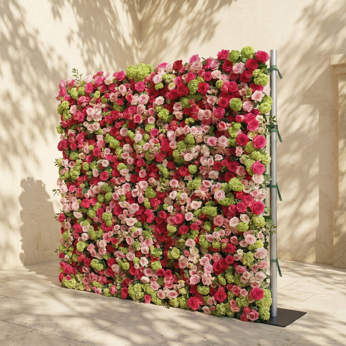 Auryne: Luxury 5D Hot Pink & Green Silk Floral Wall Roll-Up Fabric Backdrop for Vibrant Summer Parties & Events Free Shipping