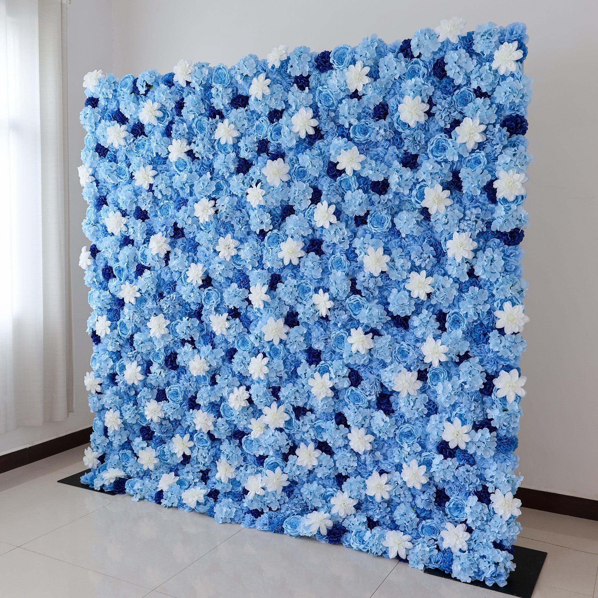 Blue & White Floral Wall: A Serene. Elegant Backdrop for Timeless Events | VF-579