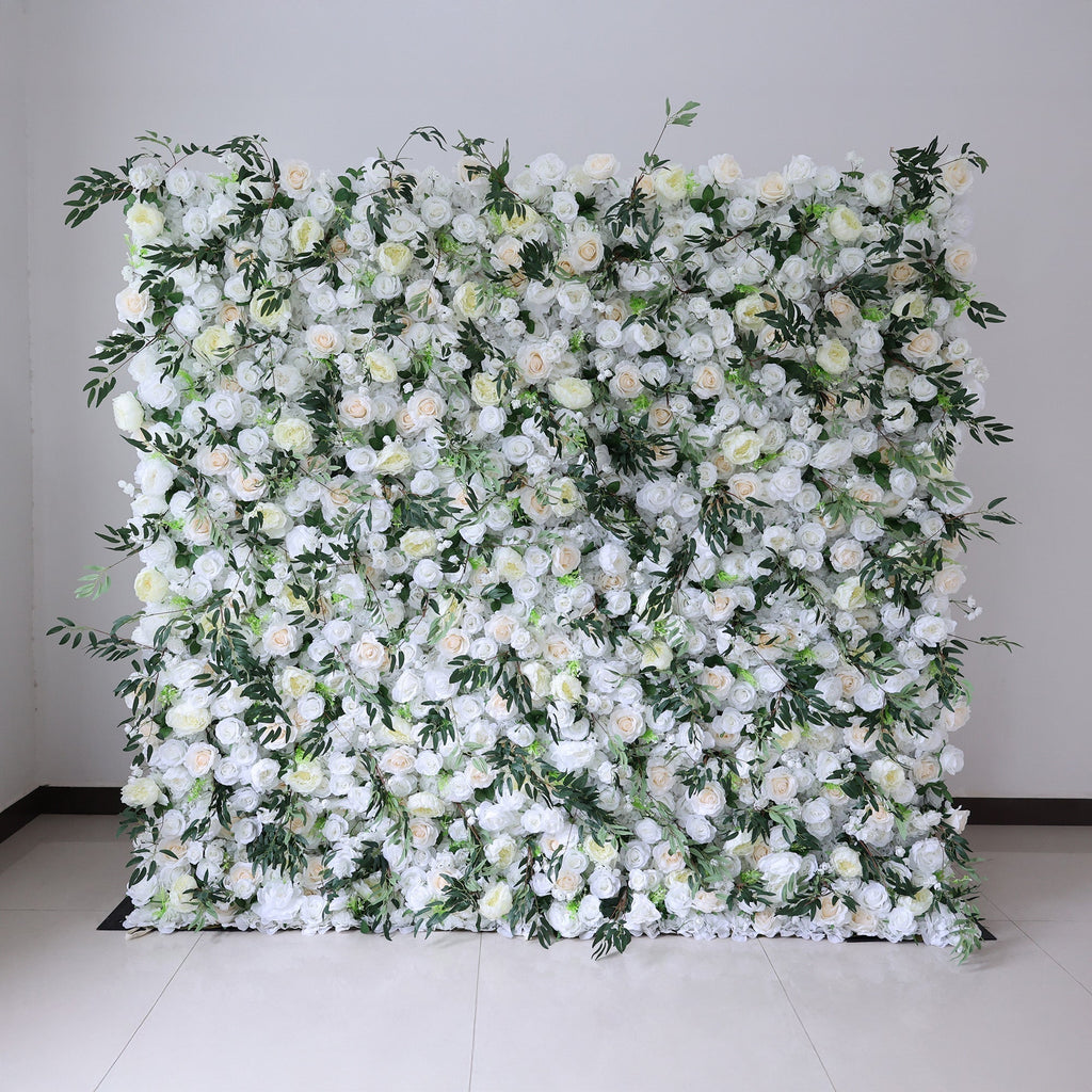Cream & Greenery Floral Extravaganza Wall: A Timeless. Elegant Masterpiece for Sophisticated Celebrations | VF-545
