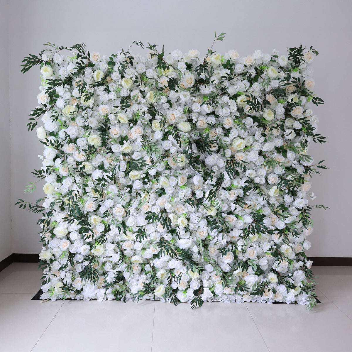 Cream & Greenery Floral Extravaganza Wall: A Timeless. Elegant Masterpiece for Sophisticated Celebrations | VF-545