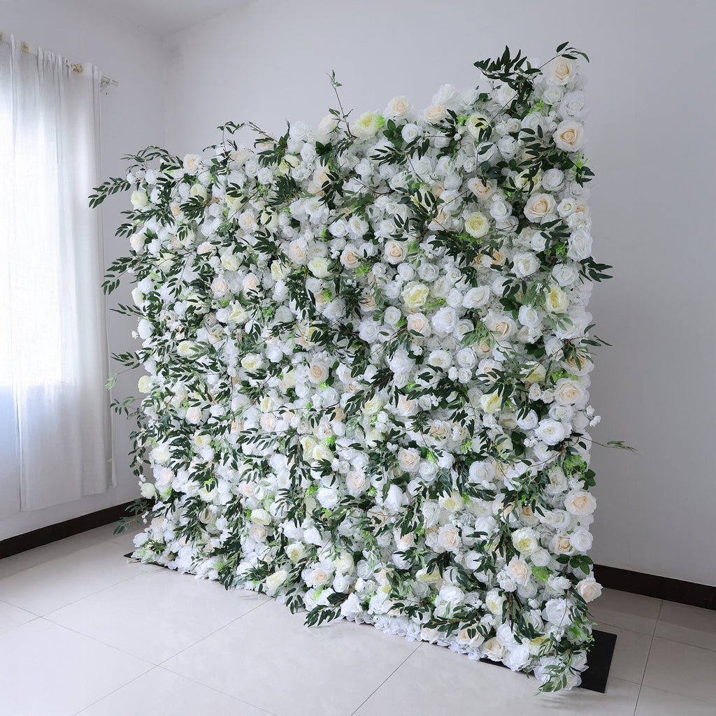 Cream & Greenery Floral Extravaganza Wall: A Timeless. Elegant Masterpiece for Sophisticated Celebrations | VF-545
