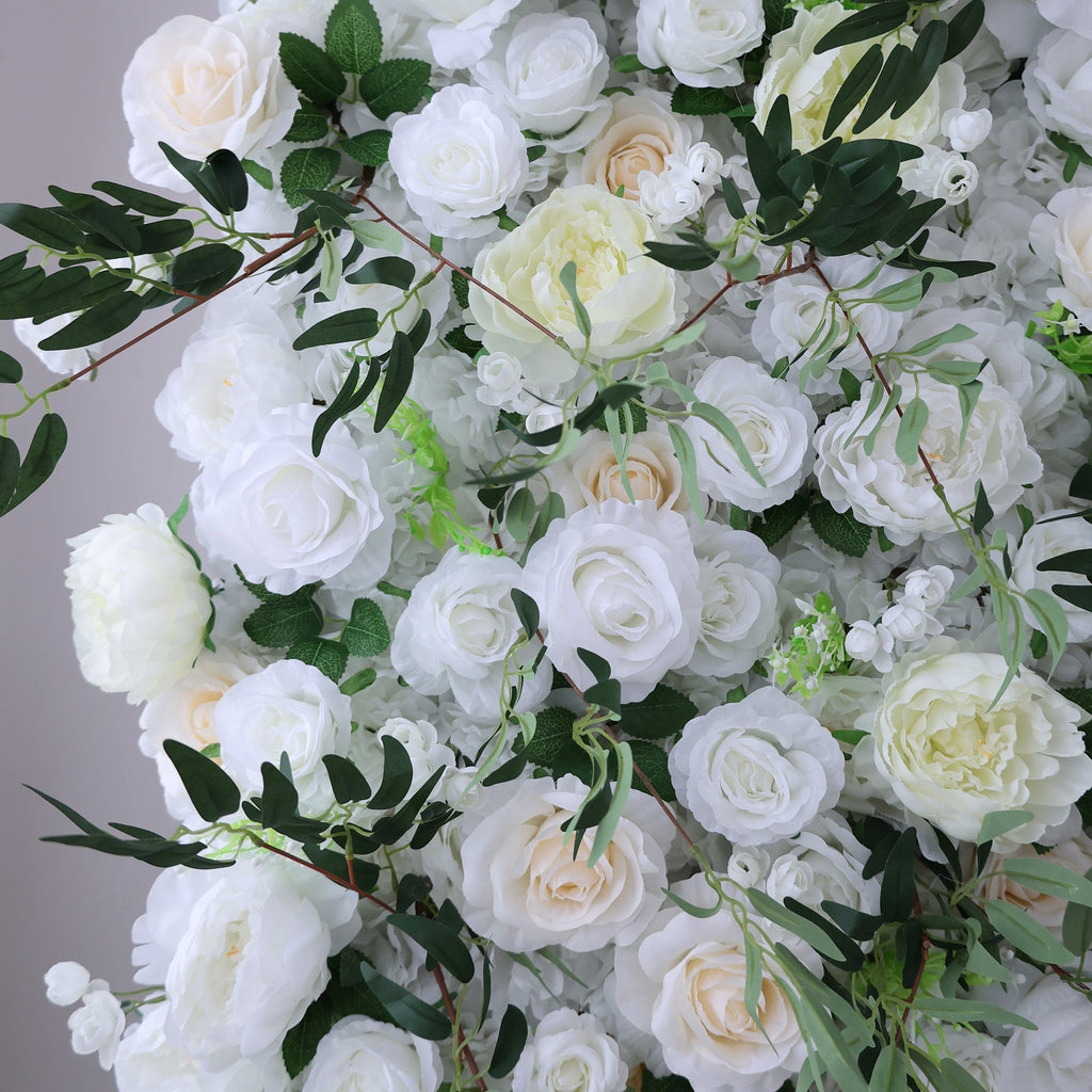Cream & Greenery Floral Extravaganza Wall: A Timeless. Elegant Masterpiece for Sophisticated Celebrations | VF-545