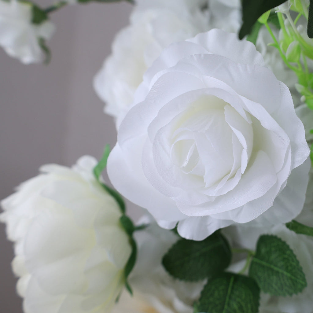Cream & Greenery Floral Extravaganza Wall: A Timeless. Elegant Masterpiece for Sophisticated Celebrations | VF-545