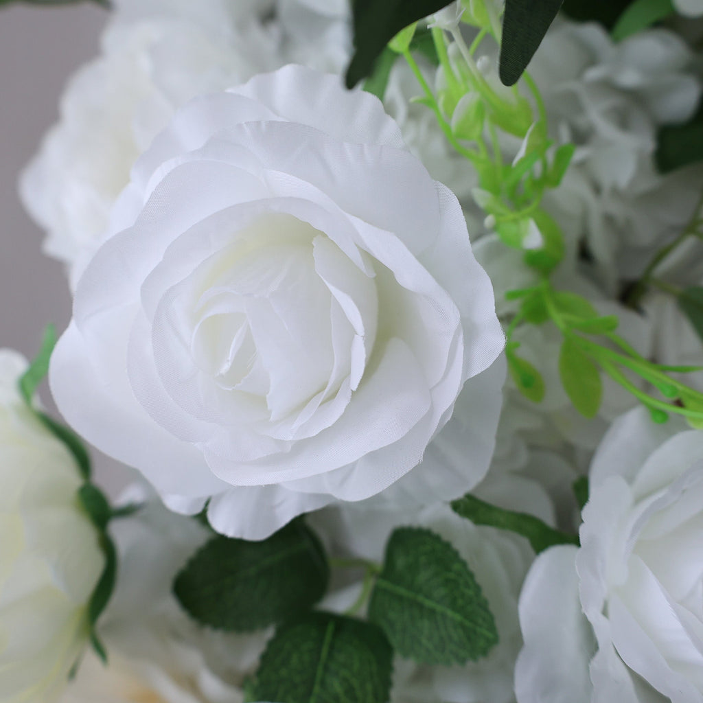 Cream & Greenery Floral Extravaganza Wall: A Timeless. Elegant Masterpiece for Sophisticated Celebrations | VF-545