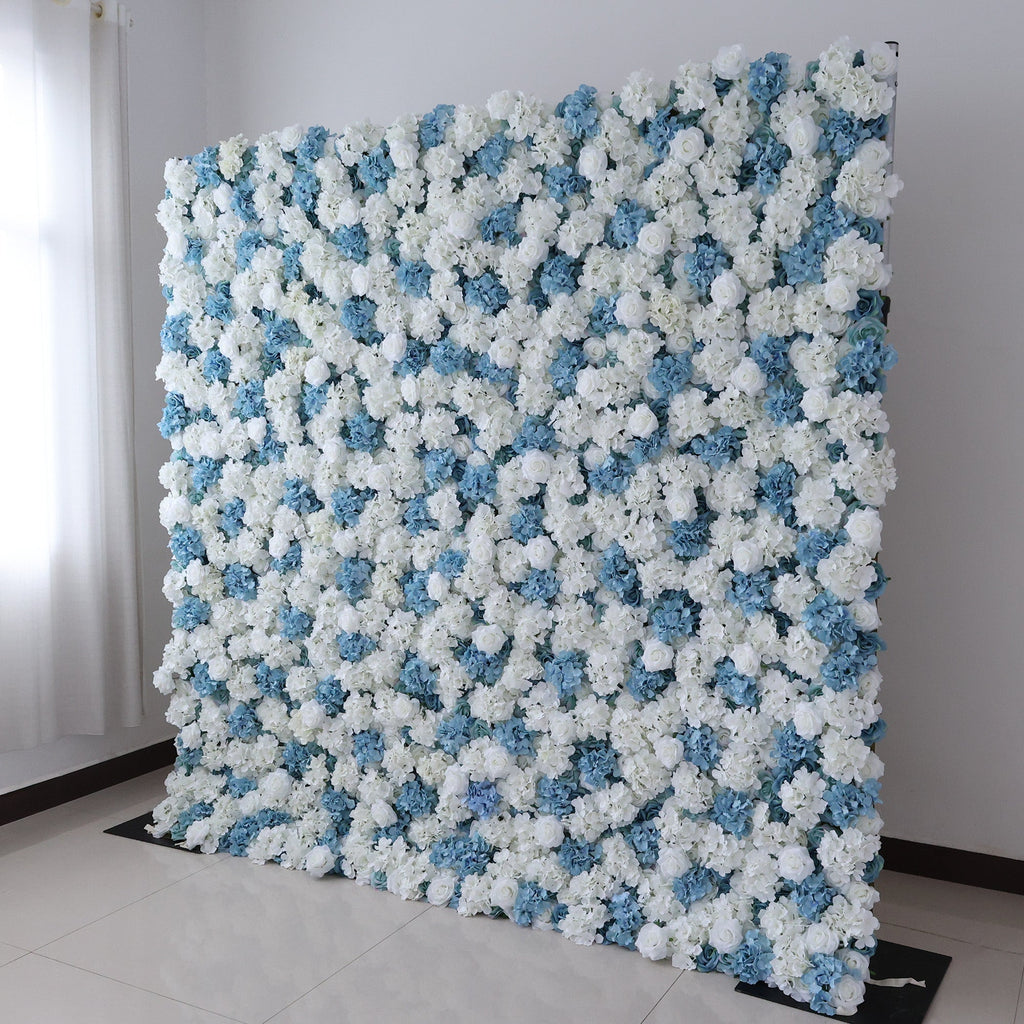 Blue & White Floral Extravaganza Wall: A Serene. Elegant Masterpiece for Timeless Celebrations | VF-555