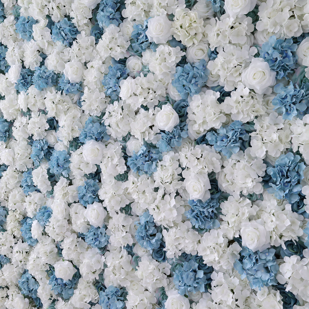 Blue & White Floral Extravaganza Wall: A Serene. Elegant Masterpiece for Timeless Celebrations | VF-555