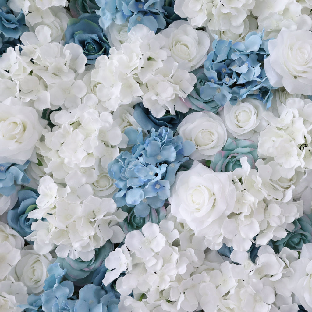 Blue & White Floral Extravaganza Wall: A Serene. Elegant Masterpiece for Timeless Celebrations | VF-555