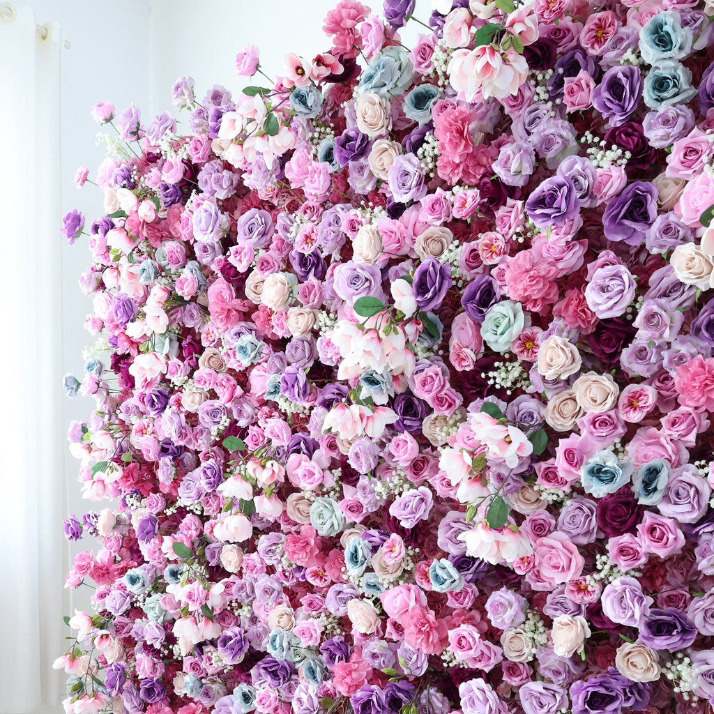 Enchanted Pastel Pink & Purple Floral Symphony Flower Wall: A Romantic Masterpiece for Dreamy Celebrations | VF-504
