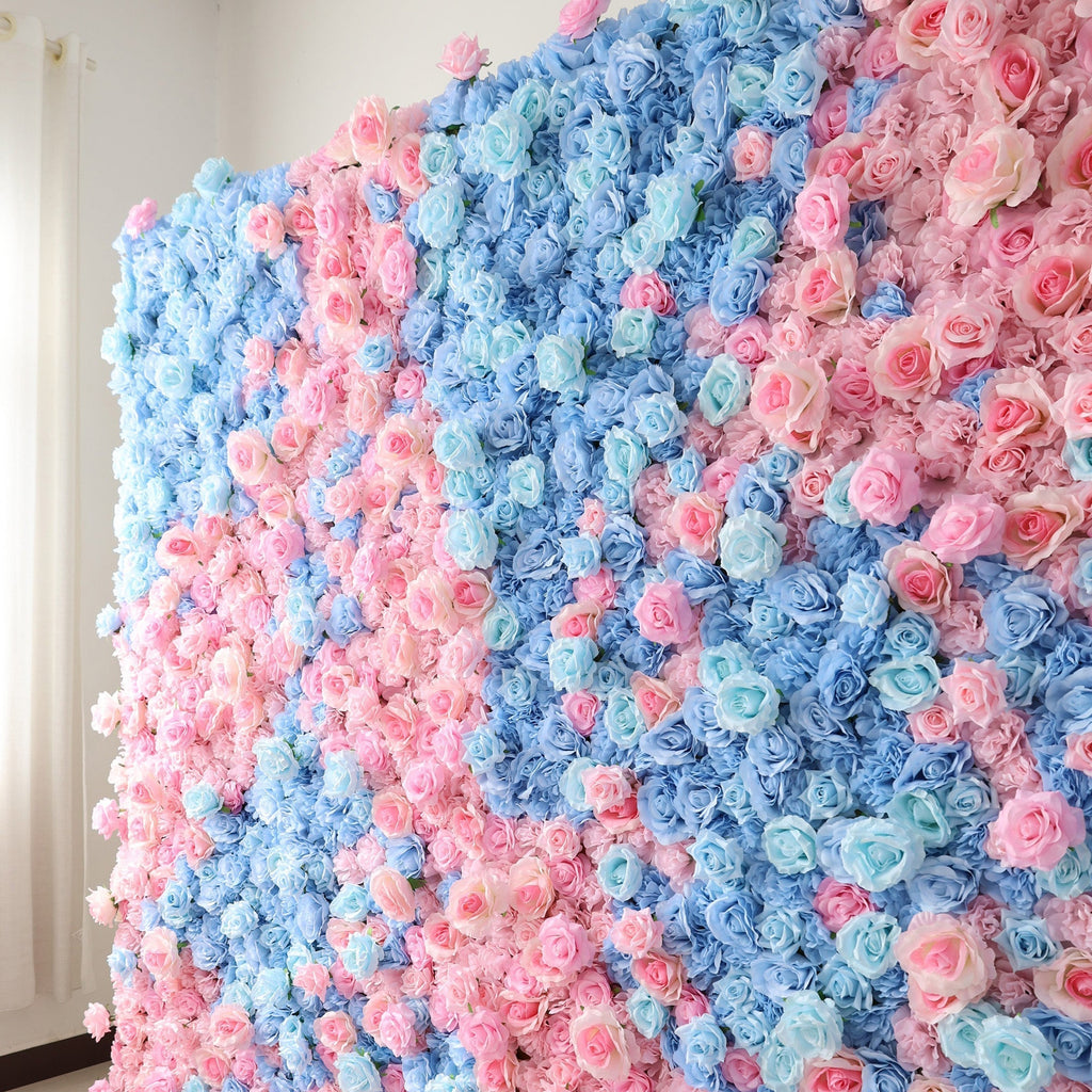 BloomElegance Pink and Blue Floral Fantasy Flower Wall: A Mesmerizing Centerpiece for Magical Events | VF-501-X