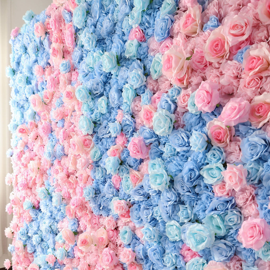 BloomElegance Pink and Blue Floral Fantasy Flower Wall: A Mesmerizing Centerpiece for Magical Events | VF-501-X