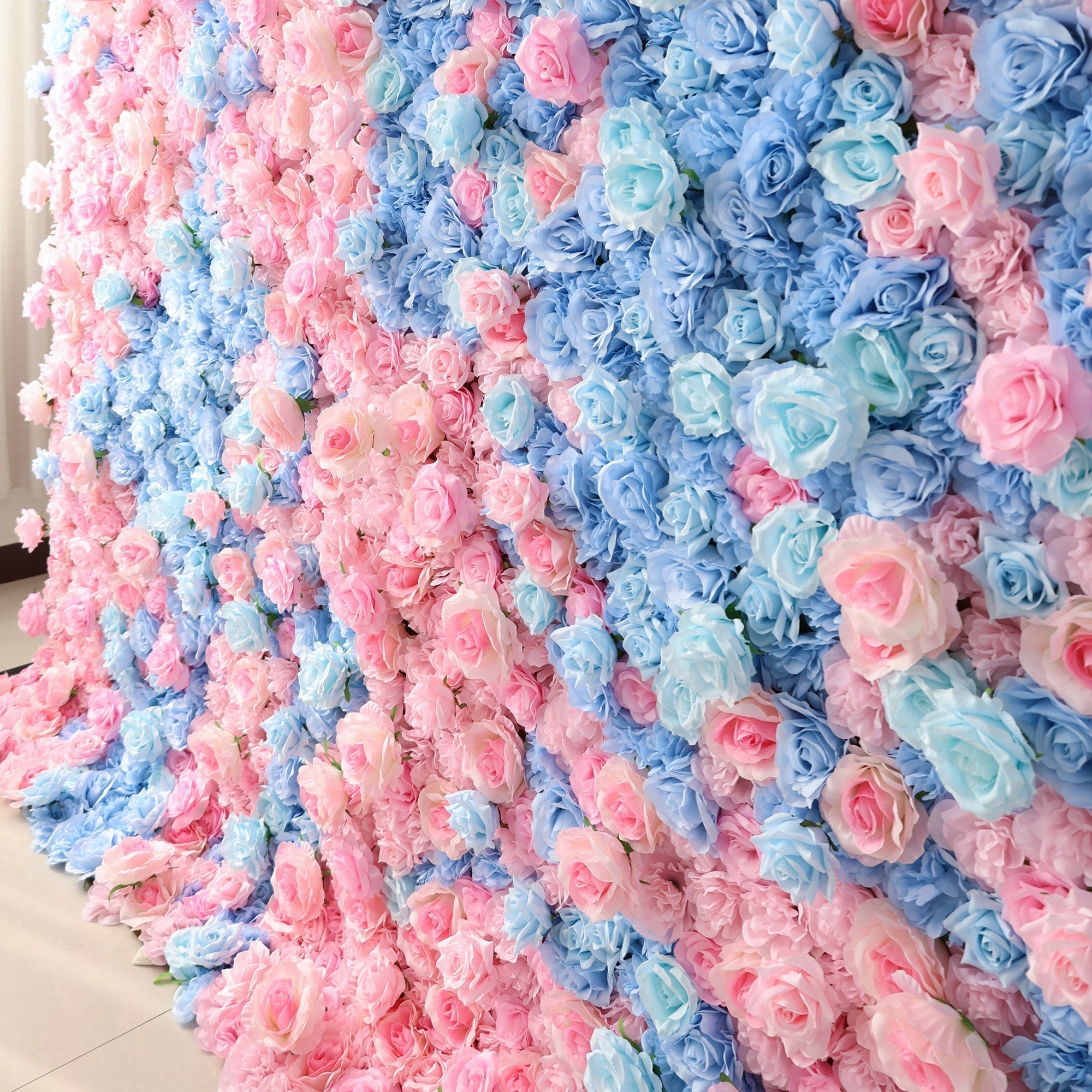 BloomElegance Pink and Blue Floral Fantasy Flower Wall: A Mesmerizing Centerpiece for Magical Events | VF-501-X