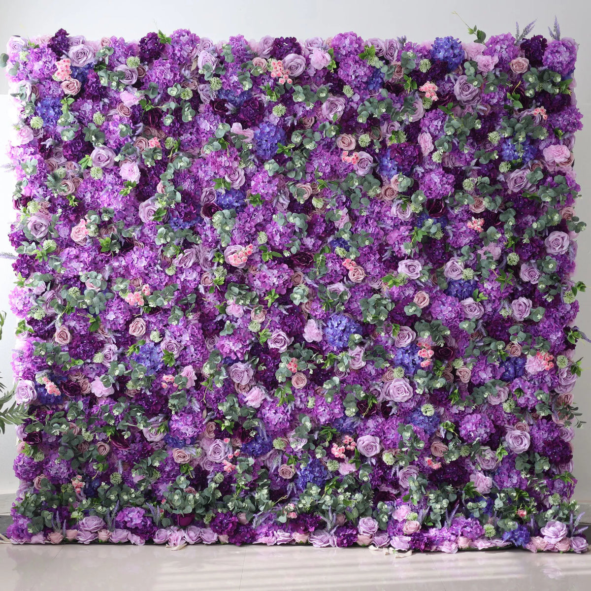 Roll Up Fabric Artificial Purple Flower Wall Wedding Backdrop. Floral Party Decor. Event Photography | VF-192