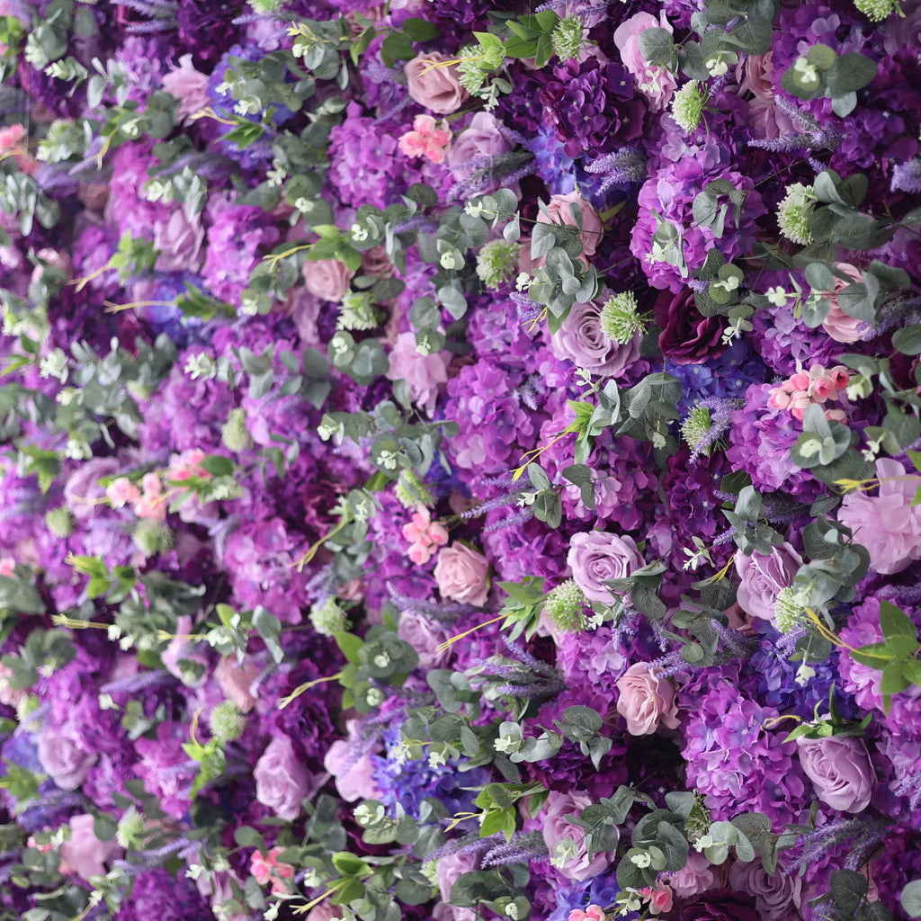 Roll Up Fabric Artificial Purple Flower Wall Wedding Backdrop. Floral Party Decor. Event Photography | VF-192