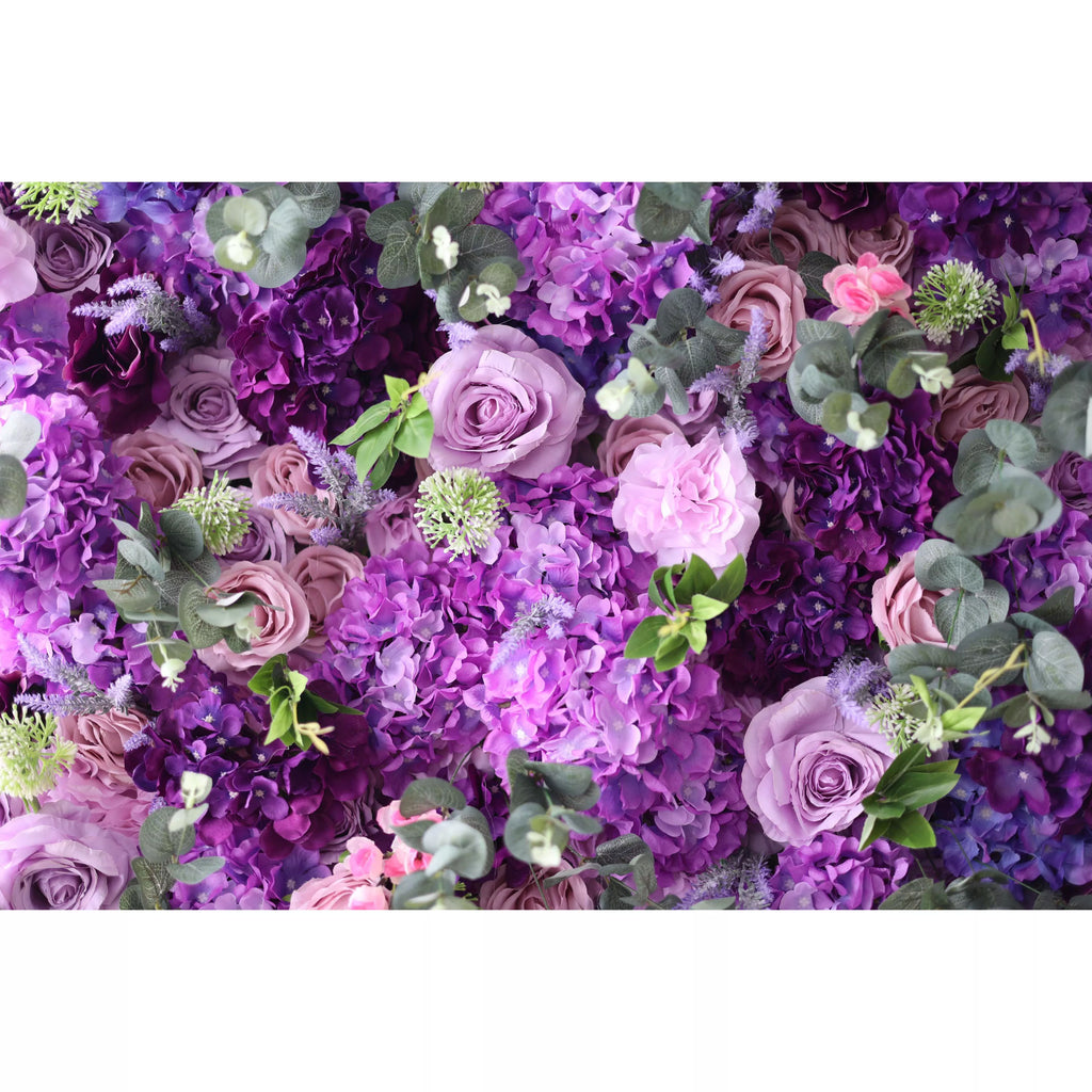 Roll Up Fabric Artificial Purple Flower Wall Wedding Backdrop. Floral Party Decor. Event Photography | VF-192